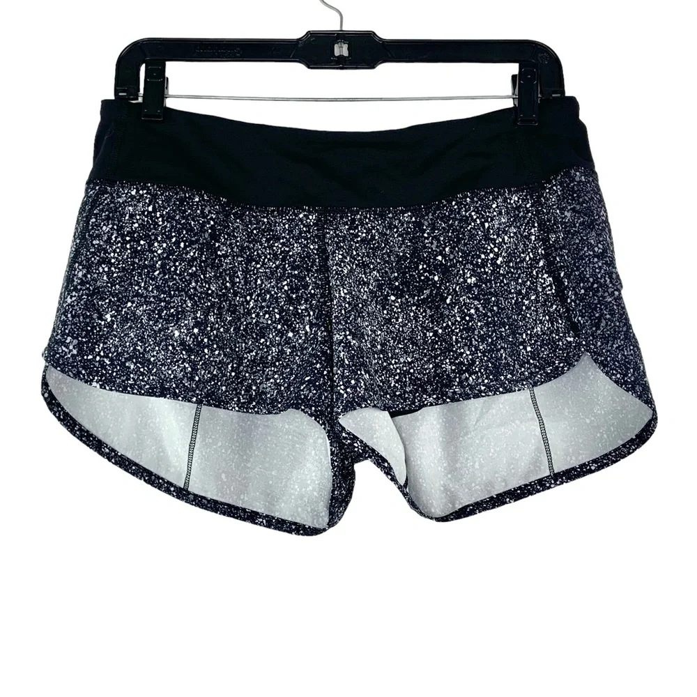 Lululemon Splatter Abstract Speed Up Black Running Shorts - Picture 2 of 8